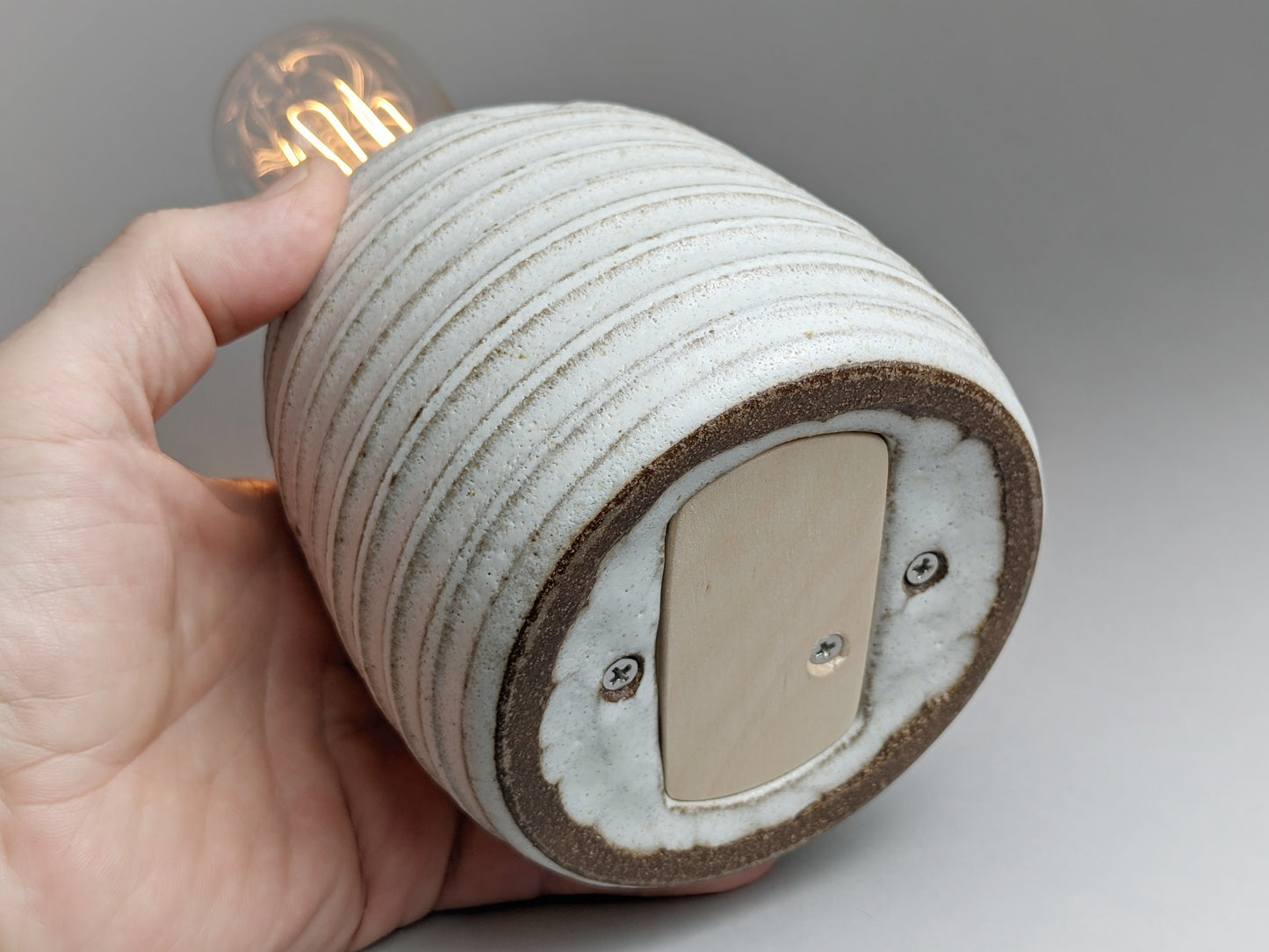 handcrafted stoneware Edison bulb lamp with satin white glaze